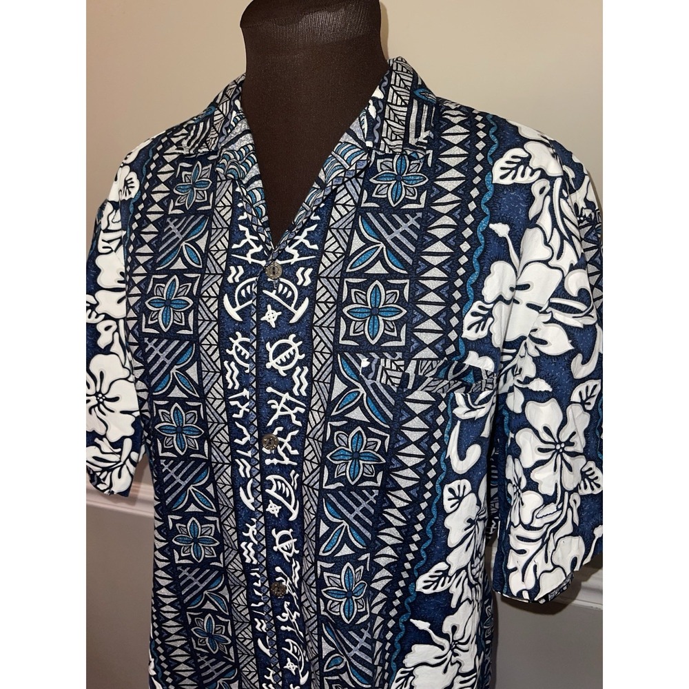 Royal Creations Hawaiian Shirt Made In Hawaii Mens L Slit Pocket‎ Blue Floral